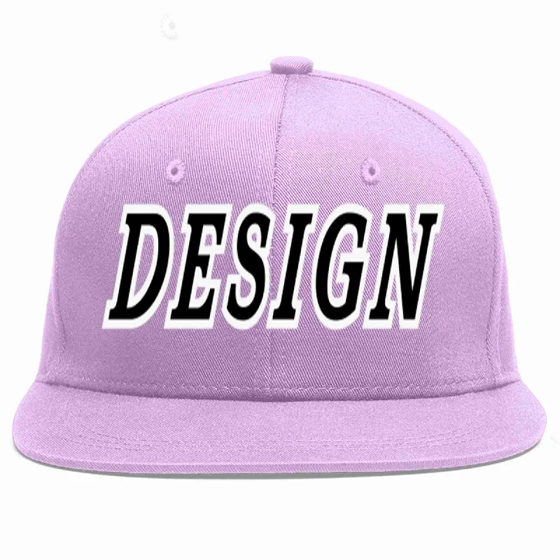 Baseball Cap With Custom Names-Custom Light Purple Black-White Flat Eaves Sport Baseball Cap Design for Men/Women/Youth