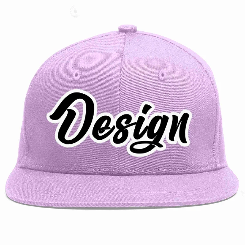 Baseball Cap With Creative Graphics-Custom Light Purple Black-White Flat Eaves Sport Baseball Cap Design for Men/Women/Youth