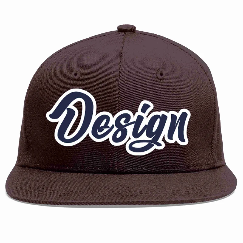 Baseball Cap For Group Purchases-Custom Brown Navy-White Flat Eaves Sport Baseball Cap Design for Men/Women/Youth