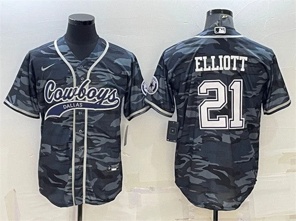 Baseball Jersey For Team Accessories-Men's Dallas Cowboys #21 Ezekiel Elliott Gray Camo With Patch Cool Base Stitched Baseball Jersey