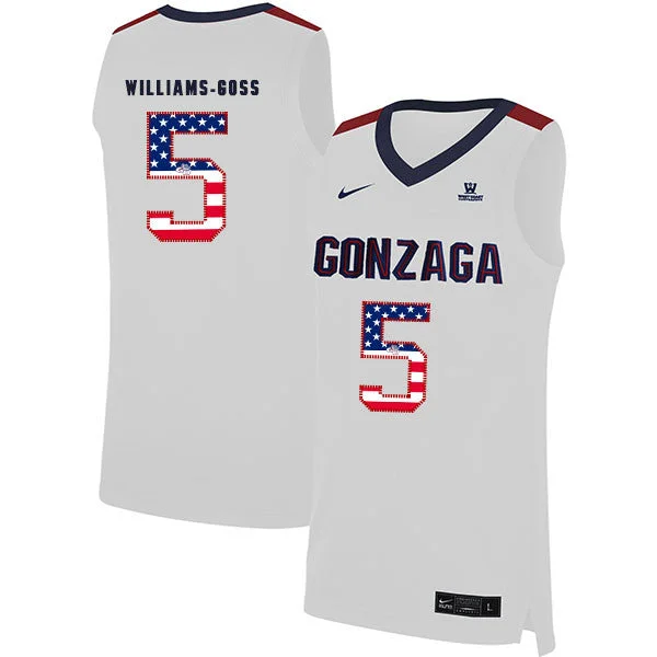 Football Jersey For Official Merchandise-Basketball Jersey For Official Merchandise-Gonzaga Bulldogs 5 Nigel Williams Goss White USA Flag College Basketball Basketball Jersey