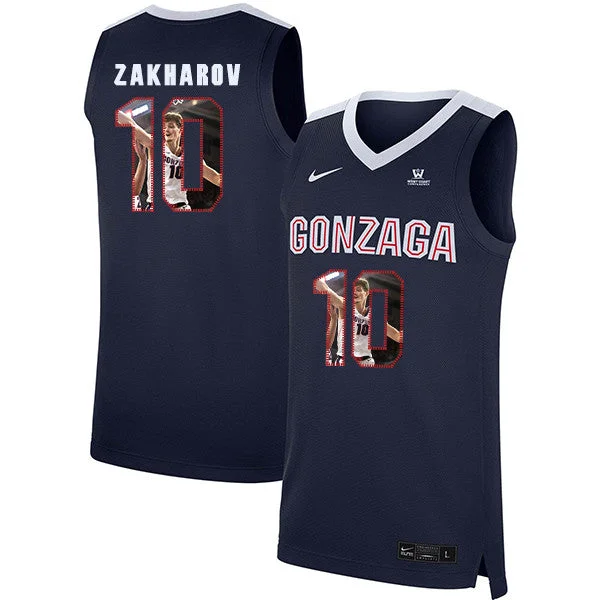 Football Jersey For College Sports-Basketball Jersey For College Sports-Gonzaga Bulldogs 10 Pavel Zakharov Navy Fashion College Basketball Basketball Jersey