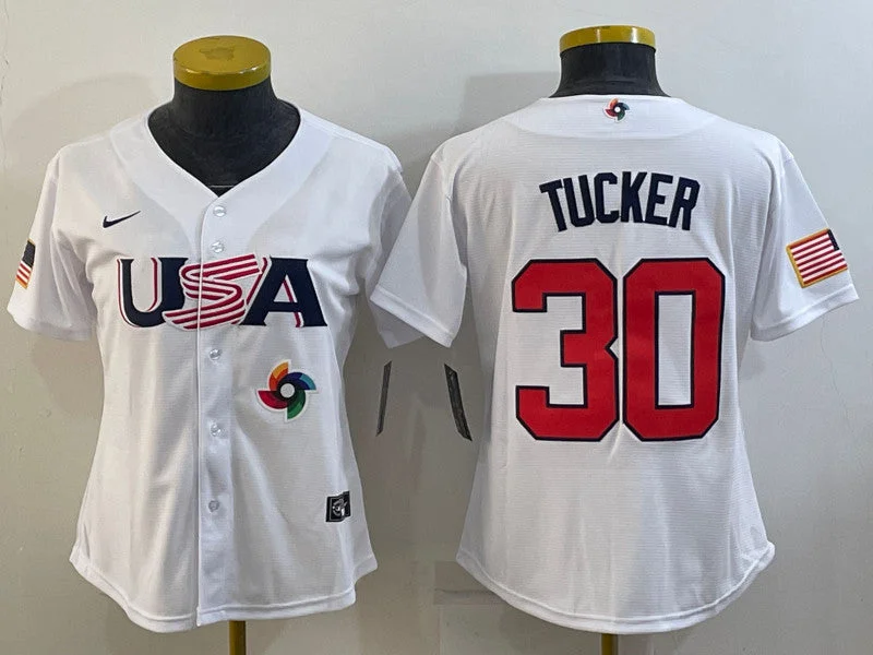 Baseball Jersey For Private Teams-USA 30 Kyle Tucker White Women 2023 World Baseball Classic Jersey