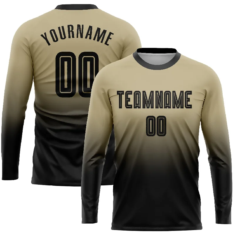 Football Jersey For Sports Apparel-Custom Vegas Gold Black Sublimation Long Sleeve Fade Fashion Soccer Uniform Jersey