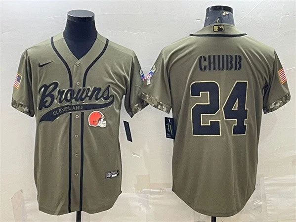 Baseball Jersey For Fundraising-Men's Cleveland Browns #24 Nick Chubb Olive 2022 Salute To Service Cool Base Stitched Baseball Jersey