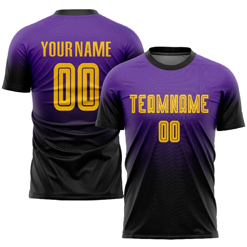 Football Jersey With Soft Touch Fabric-Custom Purple Gold-Black Sublimation Fade Fashion Soccer Uniform Jersey