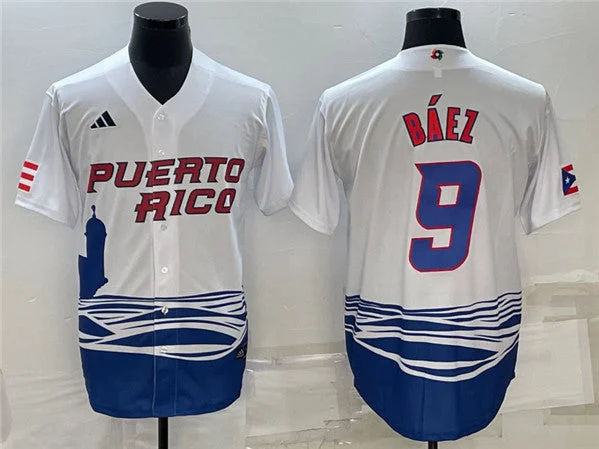 Baseball Jersey For Personalized Design-Men's Puerto Rico Baseball #9 Javier BÃ¡ez 2023 White World Baseball Classic Stitched Jersey