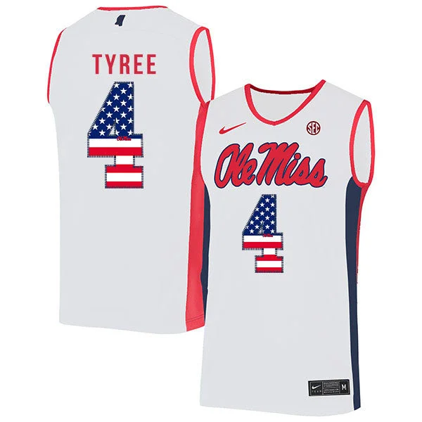 Ole Miss Rebels 4 Breein Tyree White USA Flag Basketball College Basketball Jersey