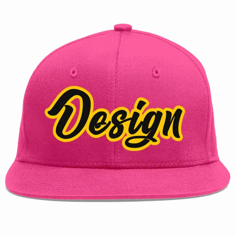 Baseball Cap With Tailored Fit-Custom Rose Red Black-Gold Flat Eaves Sport Baseball Cap Design for Men/Women/Youth