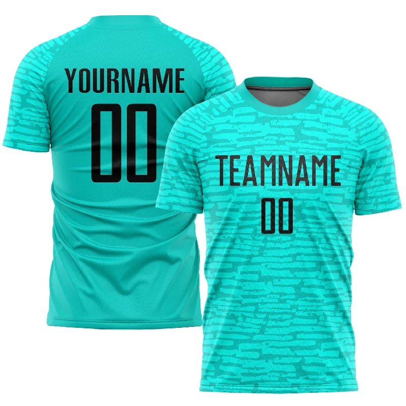 Football Jersey With Number And Name-Custom Aqua Black Sublimation Soccer Uniform Jersey