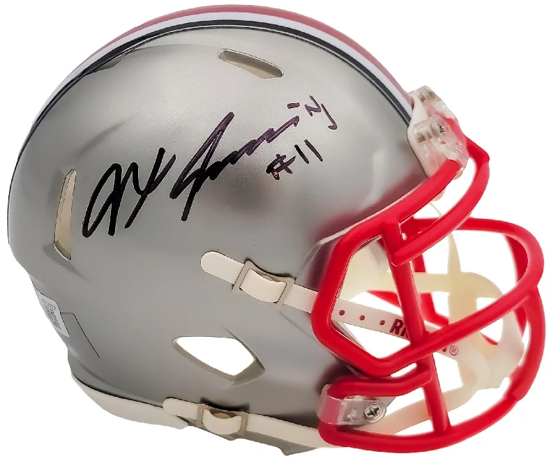 Rugby Helmet With Protective Foam-Jaxon Smith-Njigba Autographed Ohio State Buckeyes Flash Silver Speed Mini Helmet Beckett BAS QR Stock #203467