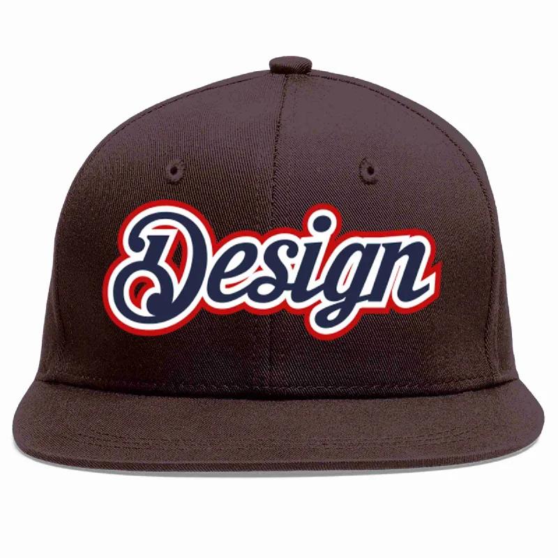 Baseball Cap With Fun Artworks-Custom Brown Navy-White Flat Eaves Sport Baseball Cap Design for Men/Women/Youth