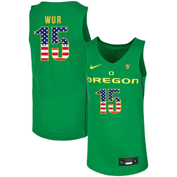 Football Jersey For Sport-Specific Design-Basketball Jersey For Sport-Specific Design-Oregon Ducks 15 Lok Wur Green USA Flag College Basketball Basketball Jersey