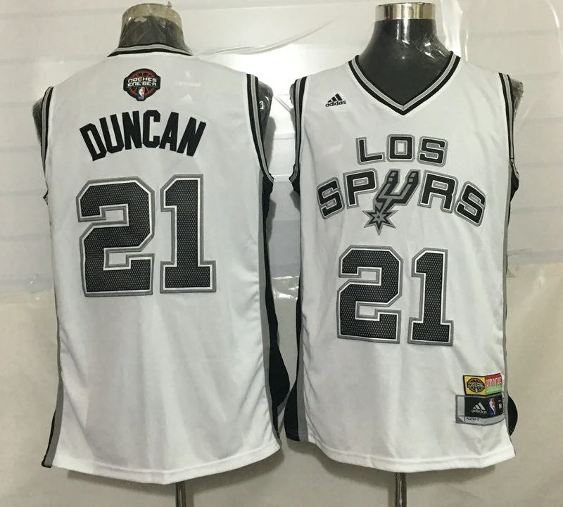 Football Jersey With Vintage Look-Basketball Jersey With Vintage Look-Spurs 21 Tim Duncan White 2016 Latin Nights Swingman Basketball Jersey