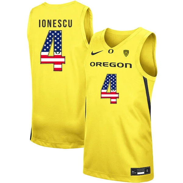 Football Jersey For Sale-Basketball Jersey For Sale-Oregon Ducks 4 Eddy Ionescu Yellow USA Flag College Basketball Basketball Jersey