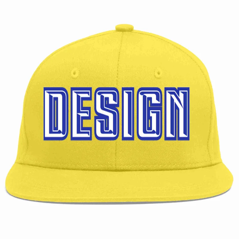 Baseball Cap For School Trips-Custom Light Gold White-Royal Flat Eaves Sport Baseball Cap Design for Men/Women/Youth