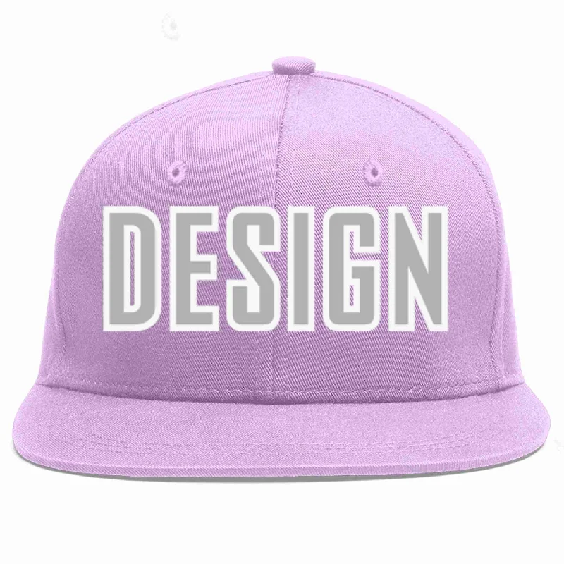 Baseball Cap For Family Gatherings-Custom Light Purple Gray-White Flat Eaves Sport Baseball Cap Design for Men/Women/Youth