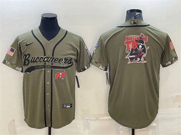 Baseball Jersey With Custom Numbers-Men's Tampa Bay Buccaneers Olive 2022 Salute To Service Team Big Logo Cool Base Stitched Baseball Jersey