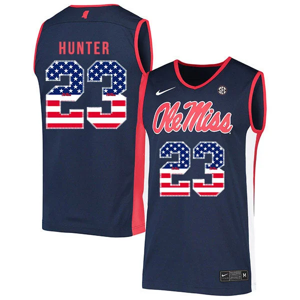 Football Jersey For Player-Focused Design-Basketball Jersey For Player-Focused Design-Ole Miss Rebels 23 Sammy Hunter Navy USA Flag Basketball College Basketball Jersey