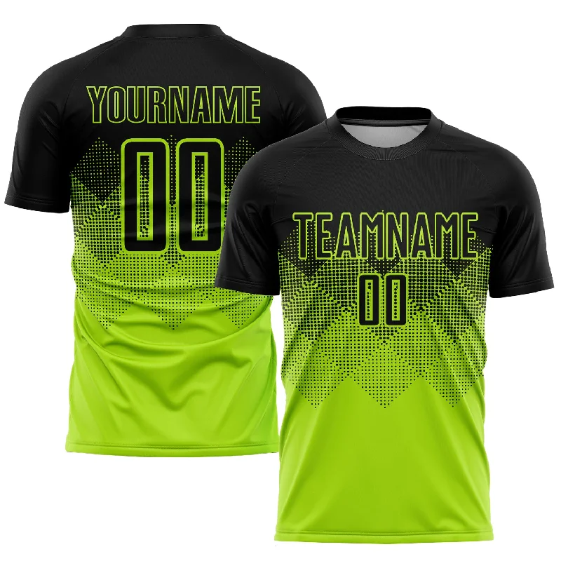 Football Jersey For Online Ordering-Custom Neon Green Black Sublimation Soccer Uniform Jersey