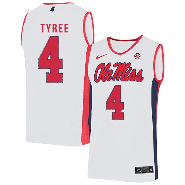 Custom Football Jersey-Custom Basketball Jersey-Ole Miss Rebels 4 Breein Tyree White Basketball College Basketball Jersey