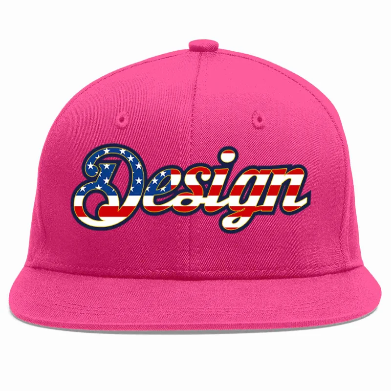 Baseball Cap With Vibrant Colors-Custom Rose Red Vintage USA Flag-Gold Flat Eaves Sport Baseball Cap Design for Men/Women/Youth