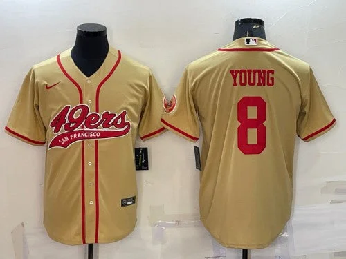 Baseball Jersey For Custom Sports Apparel-Men's San Francisco 49ers #8 Steve Young Gold With Patch Cool Base Stitched Baseball Jersey