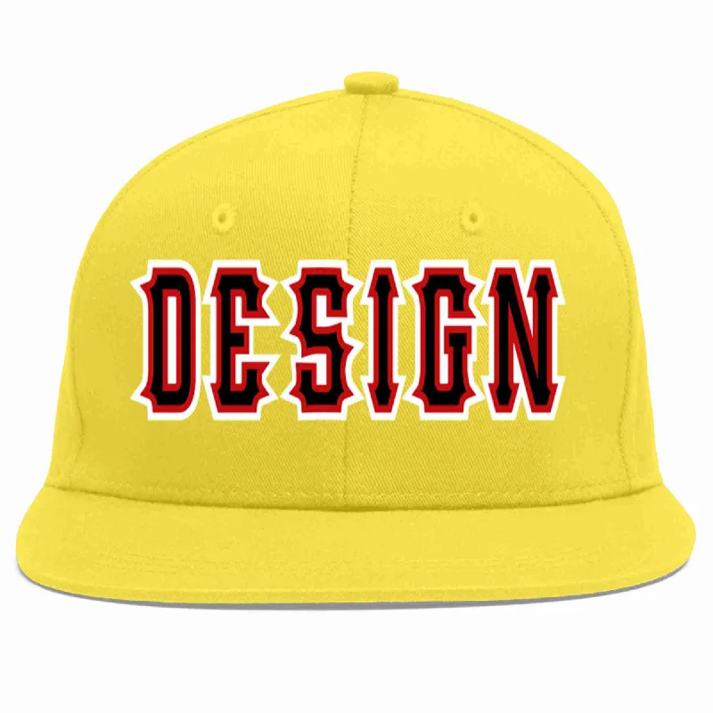 Baseball Cap For Corporate Teams-Custom Light Gold Black-Red Flat Eaves Sport Baseball Cap Design for Men/Women/Youth