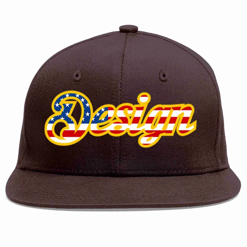 Baseball Cap With Custom Fit-Custom Brown Vintage USA Flag-Gold Flat Eaves Sport Baseball Cap Design for Men/Women/Youth