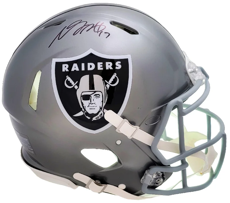 Rugby Helmet For Family Sports-Davante Adams Autographed Las Vegas Raiders Flash Gray Full Size Authentic Speed Helmet Beckett BAS QR Stock #206038