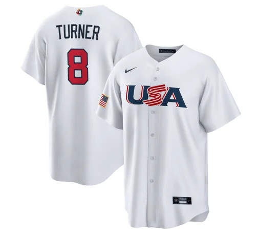 Baseball Jersey For Pre-Game Preparation-Men's USA Baseball #8 Trea Turner 2023 White World Baseball Classic Stitched Jersey