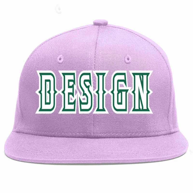 Baseball Cap With Creative Text-Custom Light Purple White-Kelly Green Flat Eaves Sport Baseball Cap Design for Men/Women/Youth