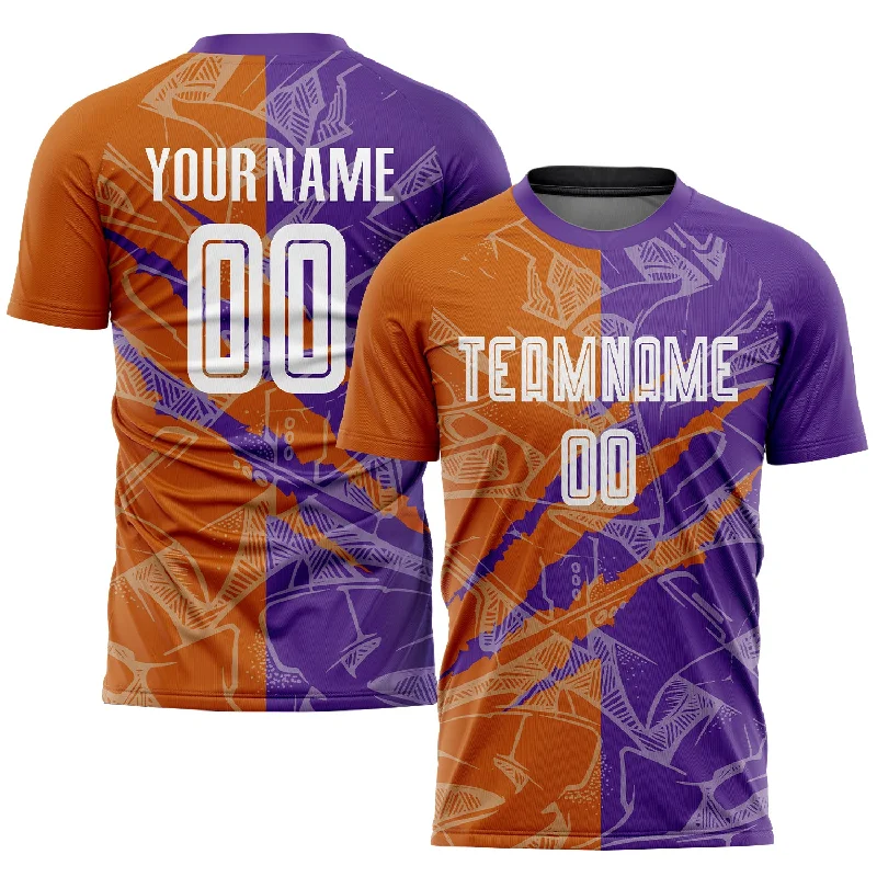 Football Jersey With Name And Number-Custom Graffiti Pattern Texas Orange-Purple Scratch Sublimation Soccer Uniform Jersey