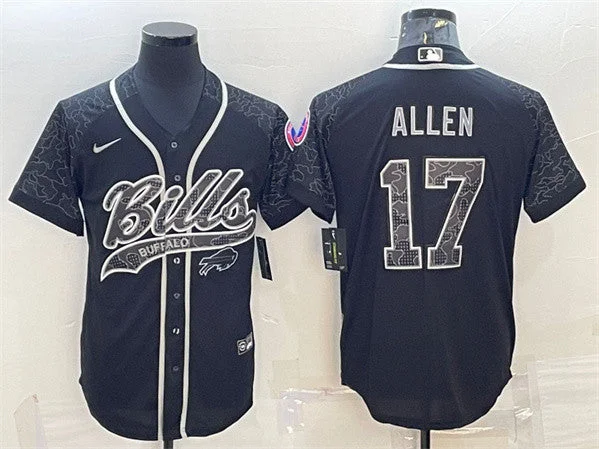 Baseball Jersey For Large Teams-Men's Buffalo Bills #17 Josh Allen Black Reflective With Patch Cool Base Stitched Baseball Jersey