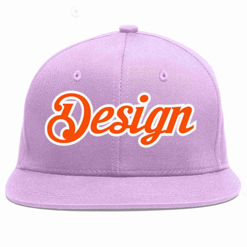 Baseball Cap For Trendy Fashion-Custom Light Purple Orange-White Flat Eaves Sport Baseball Cap Design for Men/Women/Youth