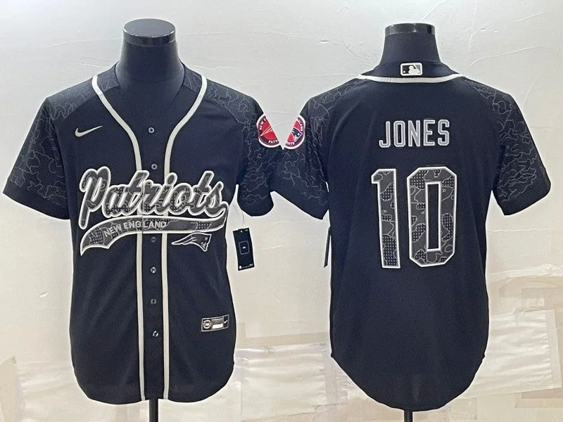 Baseball Jersey For Coaches-Men's New England Patriots #10 Mac Jones Black Reflective With Patch Cool Base Stitched Baseball Jersey