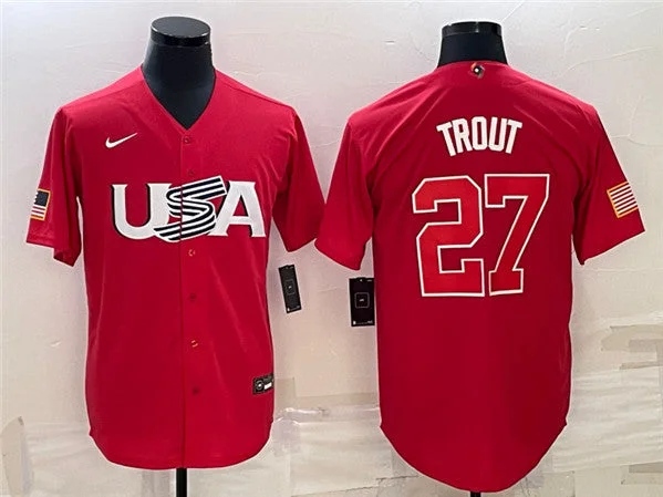 Baseball Jersey For Major League Fans-Men's USA Baseball #27 Mike Trout 2023 Red World Baseball Classic Stitched Jersey