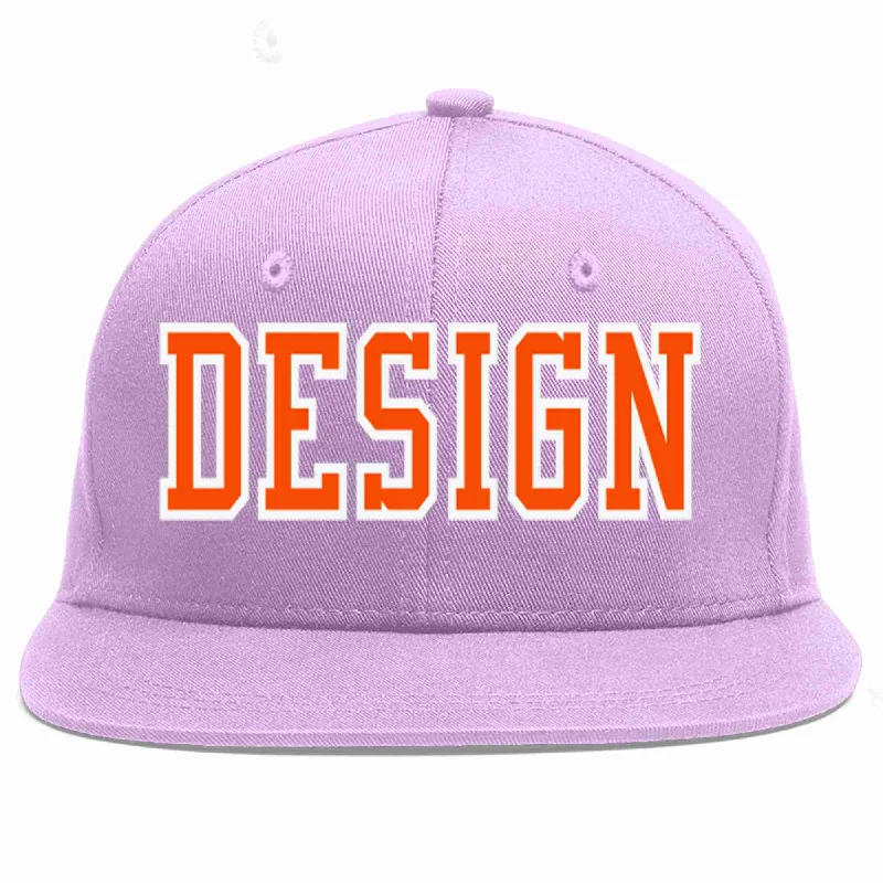 Baseball Cap For Active Wear-Custom Light Purple Orange-White Flat Eaves Sport Baseball Cap Design for Men/Women/Youth