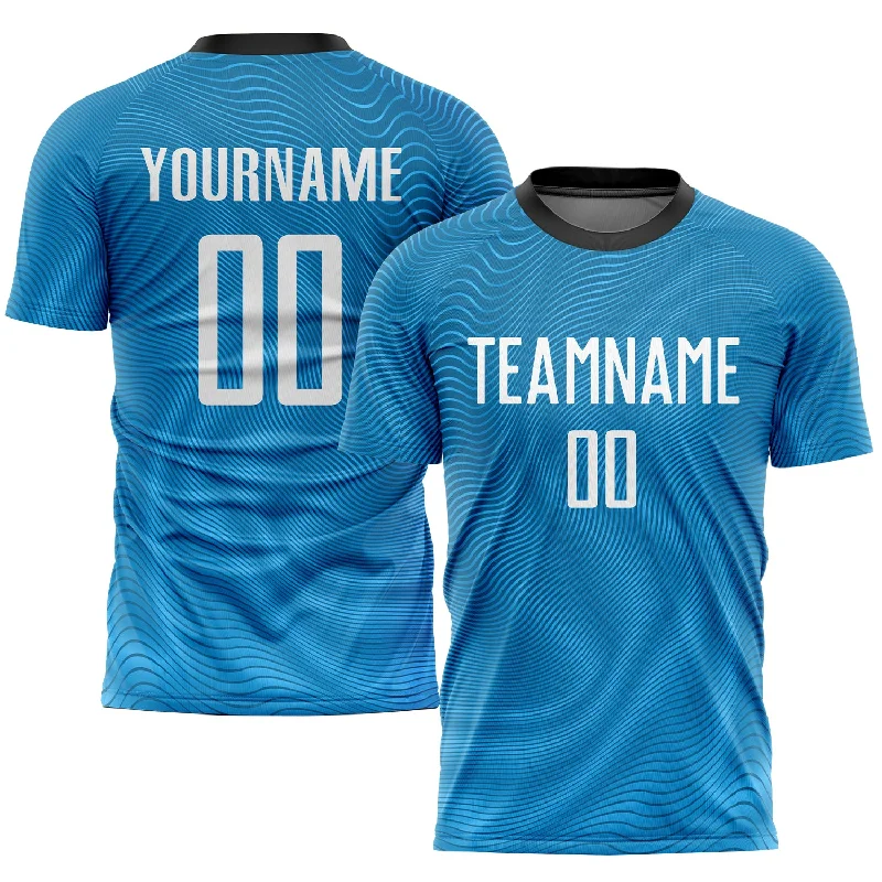 Football Jersey With Personalized Text-Custom Light Blue White-Black Sublimation Soccer Uniform Jersey