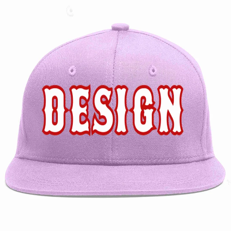 Baseball Cap For Team Sports-Custom Light Purple White-Red Flat Eaves Sport Baseball Cap Design for Men/Women/Youth