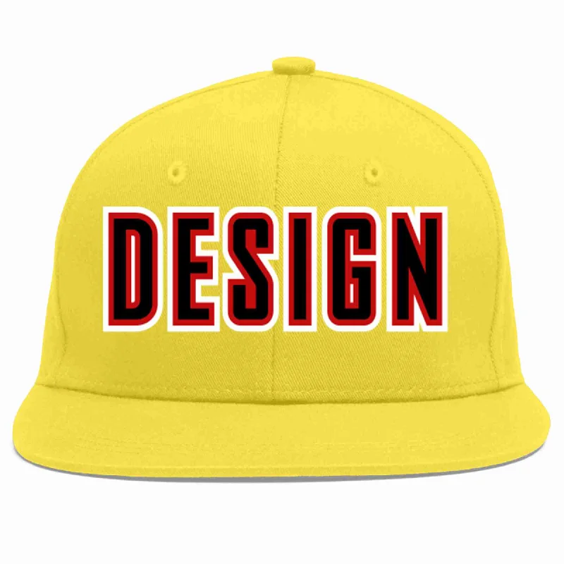 Baseball Cap For Group Purchases-Custom Light Gold Black-Red Flat Eaves Sport Baseball Cap Design for Men/Women/Youth