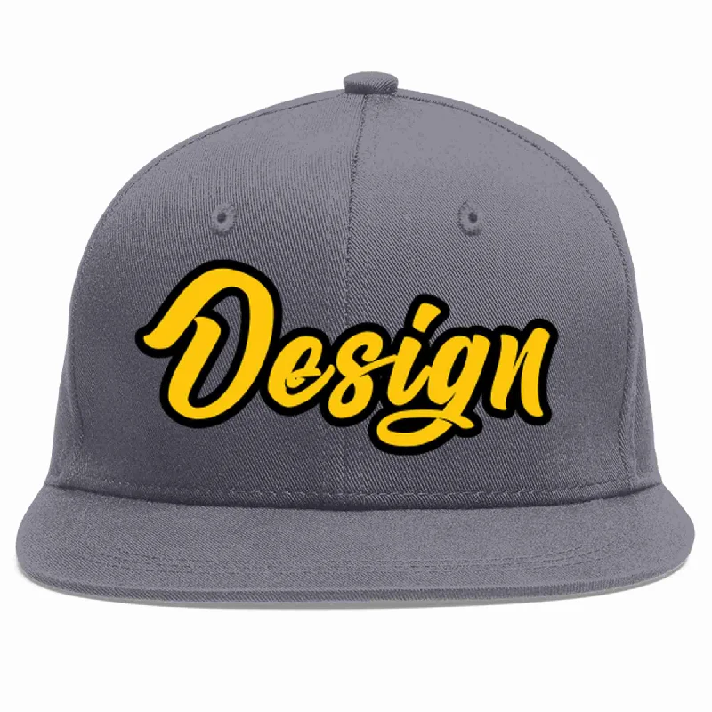 Baseball Cap With Creative Graphics-Custom Dark Gray Gold-Black Flat Eaves Sport Baseball Cap Design for Men/Women/Youth