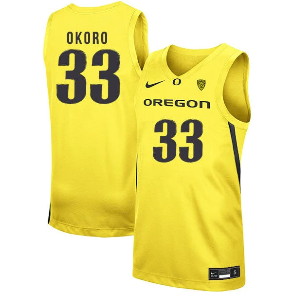 Football Jersey For Local Leagues-Basketball Jersey For Local Leagues-Oregon Ducks 33 Francis Okoro Yellow College Basketball Basketball Jersey