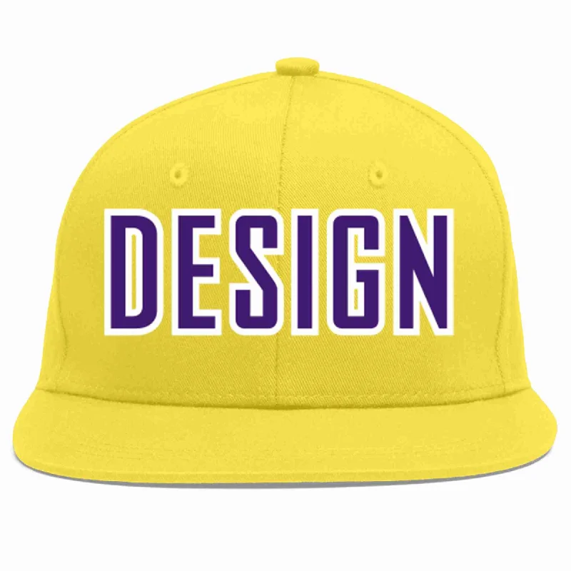 Baseball Cap With Tailored Fit-Custom Light Gold purple-White Flat Eaves Sport Baseball Cap Design for Men/Women/Youth