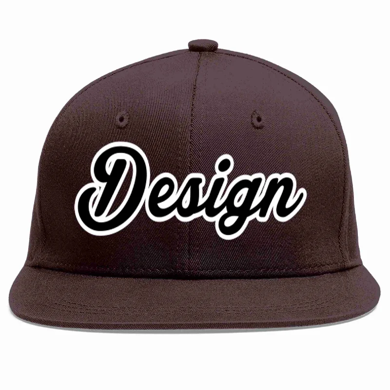 Baseball Cap With Iconic Design-Custom Brown Black-White Flat Eaves Sport Baseball Cap Design for Men/Women/Youth