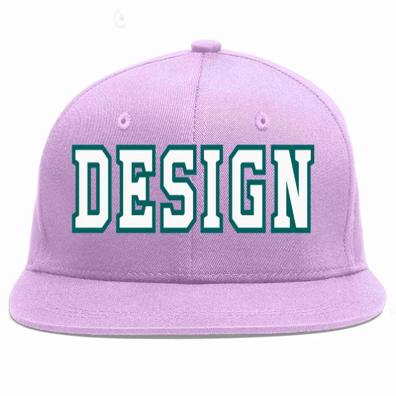 Baseball Cap With Bold Letters-Custom Light Purple White-Aqua Flat Eaves Sport Baseball Cap Design for Men/Women/Youth