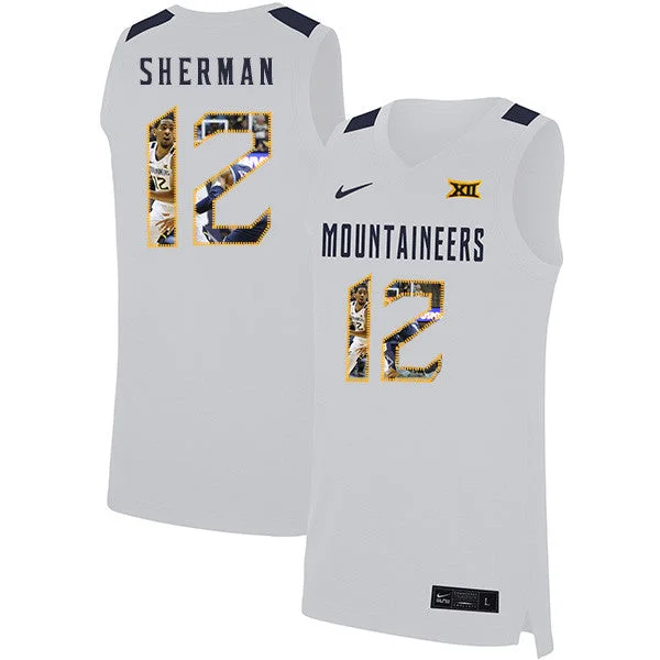 Football Jersey For International Teams-Basketball Jersey For International Teams-West Virginia Mountaineers 12 Taz Sherman White Fashion Basketball College Basketball Jersey