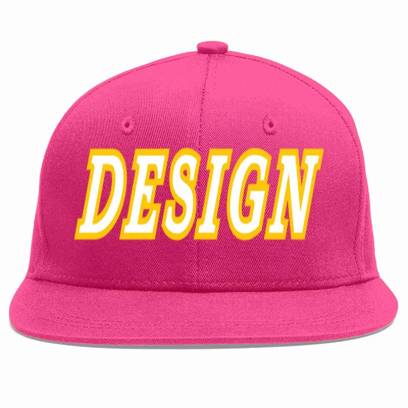 Baseball Cap For Sporty Look-Custom Rose Red White-Gold Flat Eaves Sport Baseball Cap Design for Men/Women/Youth