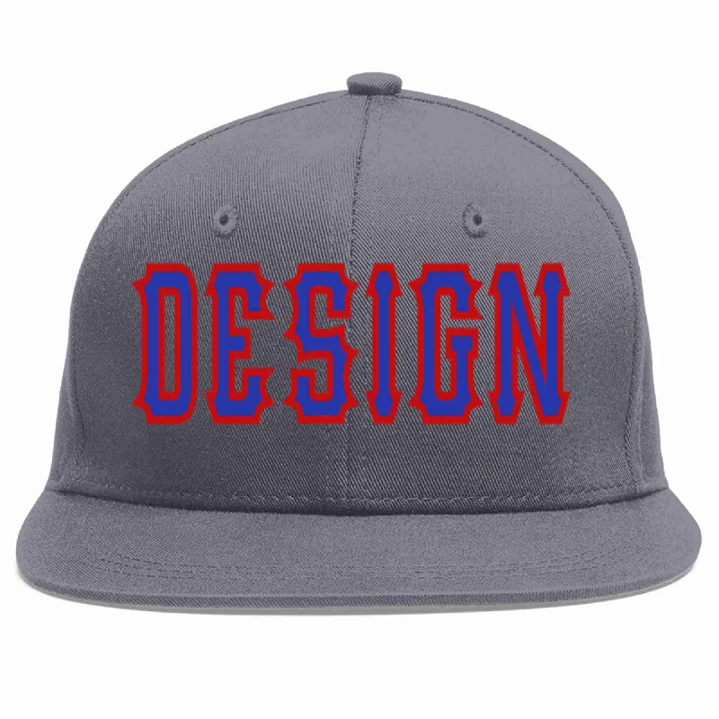 Baseball Cap With Reflective Features-Custom Dark Gray Royal-Red Flat Eaves Sport Baseball Cap Design for Men/Women/Youth