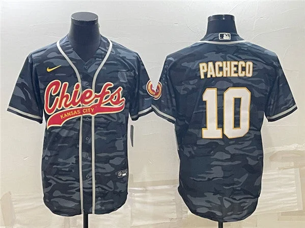 Baseball Jersey For Sports Teams-Men's Kansas City Chiefs #10 Isiah Pacheco Gray Camo With Patch Cool Base Stitched Baseball Jersey